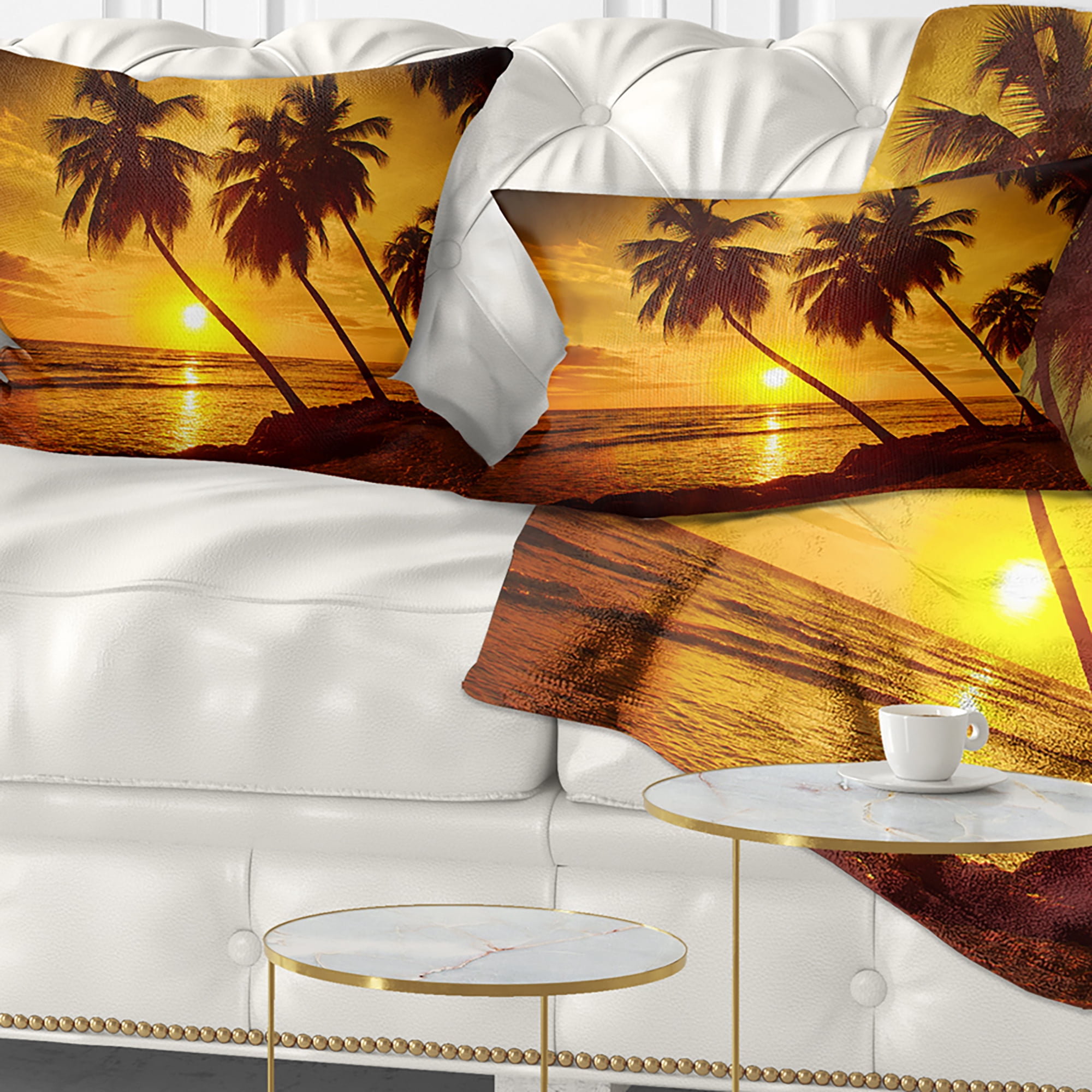 Designart Beach Sunset in Island Barbados - Modern Seascape Throw Pillow - 12x20