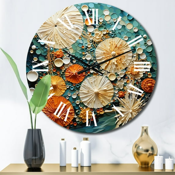 Designart "Beach Tidepool Euphony Pointillism II" Beach Oversized Wall Clock