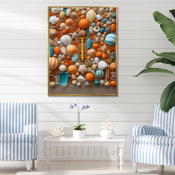Designart "Beach Toys composition III" Abstract Floater Framed Wall Art Print