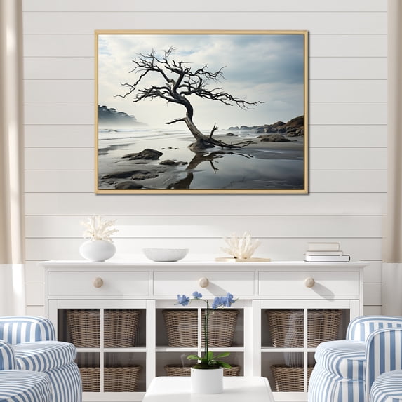 Designart "Beach Tree silence II" Nautical & Beach Floater Framed Canvas Print