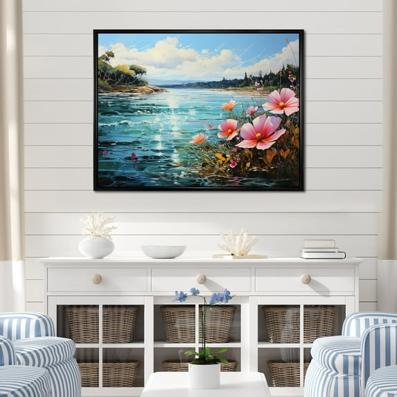 Designart "Beach Tropical Paradise Painting III" Beach Floater Framed Canvas Art Print