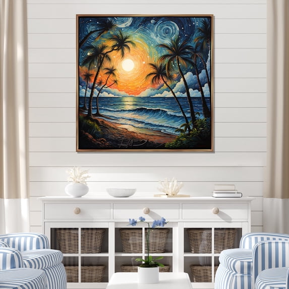 Designart "Beach Tropical Vibes Painting I" Beach Floater Framed Canvas Wall Art