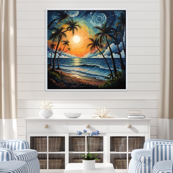 Designart "Beach Tropical Vibes Painting I" Beach Floater Framed Canvas Wall Art