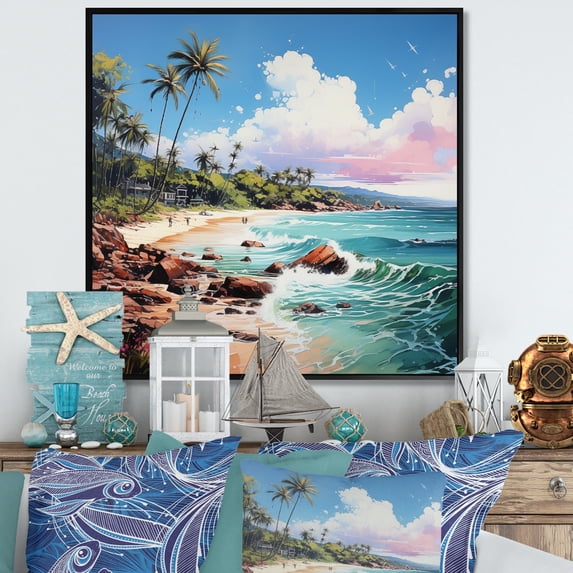 Designart "Beach Tropical Vibes Painting IV" Beach Floater Framed Canvas Art Print