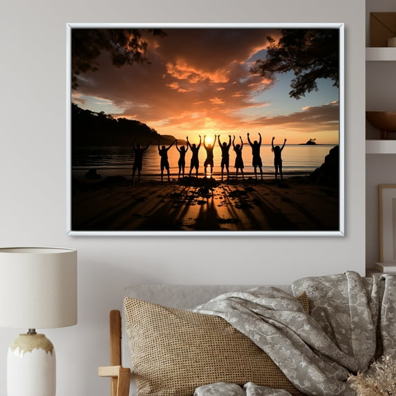 Designart "Beach Yoga Energizing Adventure" Spiritual Framed Wall Art - Global Black Yoga Living Room Framed Canvas Art