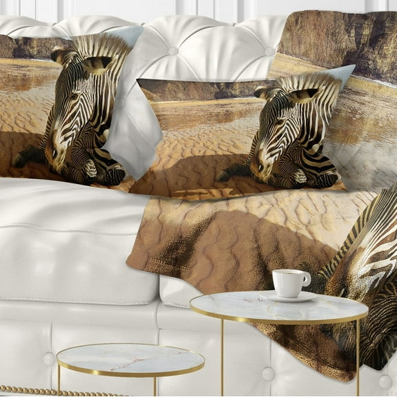 Designart Beach Zebra - Animal Throw Pillow - 12x20