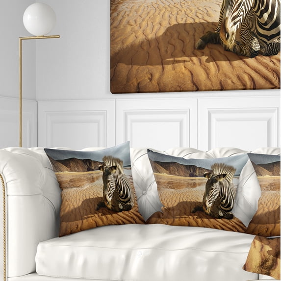 Designart Beach Zebra - Animal Throw Pillow - 18x18