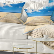 Designart Beach and Sea with Wooden Floor - Blue - Seashore Throw Pillow - 12x20