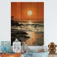 thumbnail image 1 of Designart "Beach horizon Sunset I" Nautical & Beach Print on Natural Pine Wood, 1 of 5