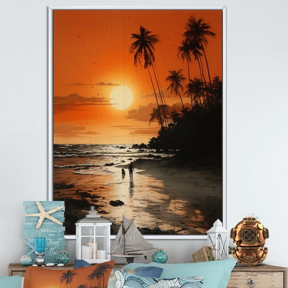 Designart "Beach horizon Sunset II" Nautical & Beach Floater Framed Wall Art Living Room
