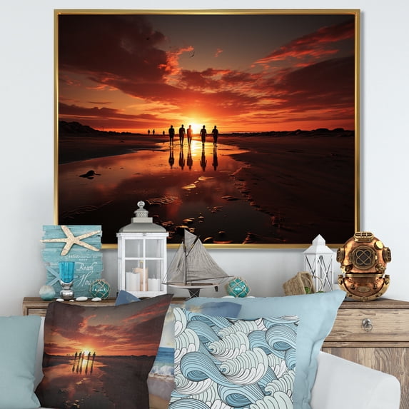 Designart "Beach horizon Sunset IV" Beach Floater Framed Wall Art Living Room