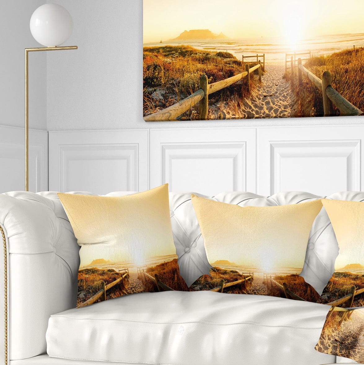 Designart Beach near Cape Town Panorama - Photography Throw Pillow - 16x16