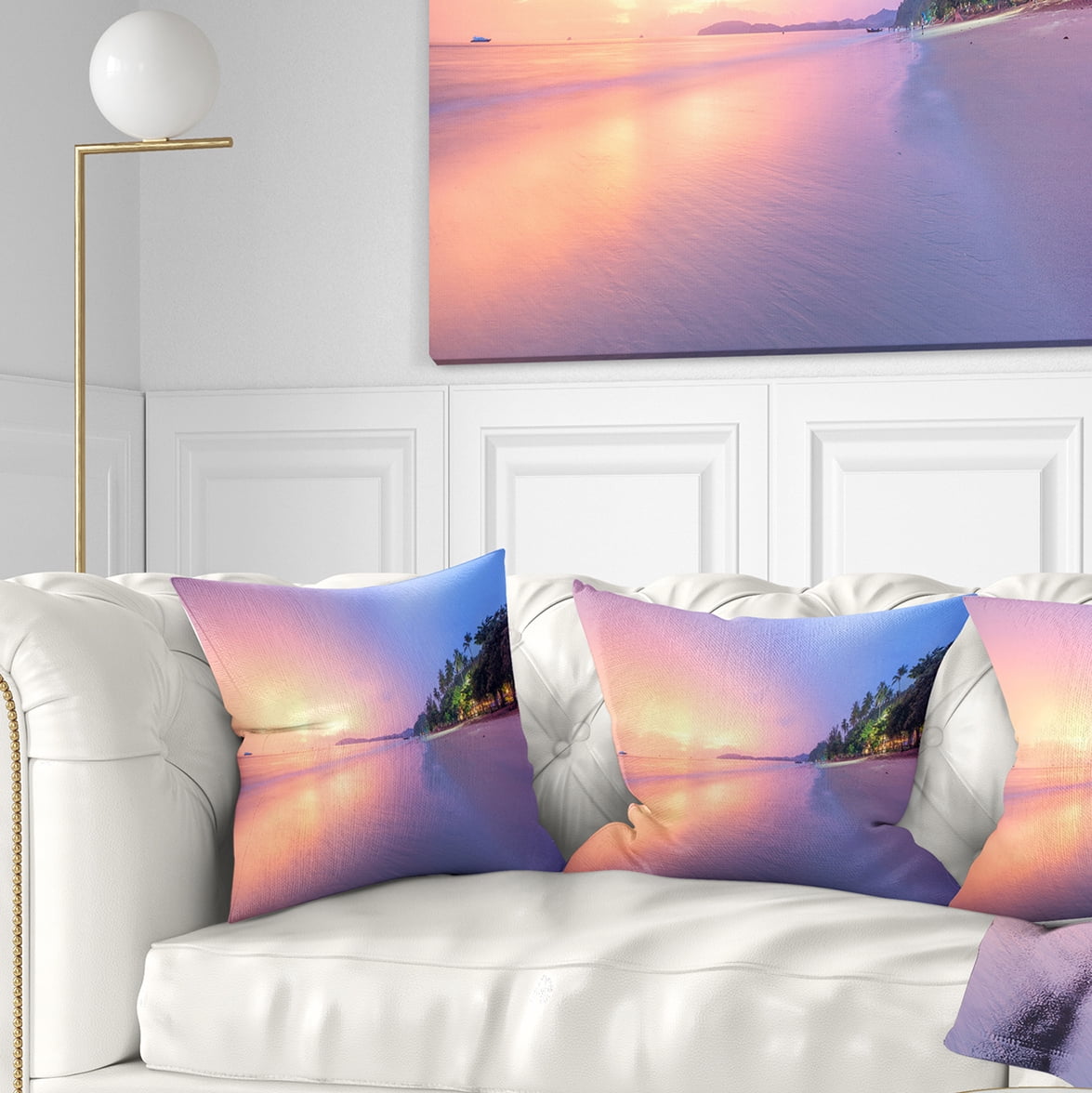 Designart Beach with Colorful Sky - Beach Photography Throw Pillow - 16x16
