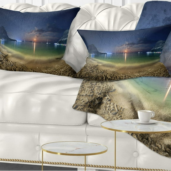 Designart Beach with Lunar Path - Seashore Photography Throw Pillow - 12x20