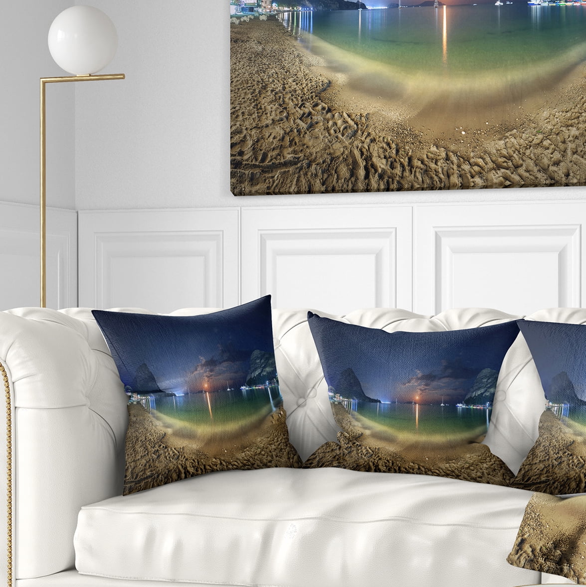 Designart Beach with Lunar Path - Seashore Photography Throw Pillow - 16x16