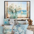thumbnail image 1 of Designart "Beachfront View Blooms through Blue Window I" Coastal Framed Wall Art - Coastal Blue Coastal Windows Living Room Framed Canvas Art, 1 of 6