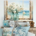 thumbnail image 1 of Designart "Beachfront View Blooms through Blue Window I" Coastal Wall Art - Coastal Blue Coastal Windows Living Room Canvas Art, 1 of 4