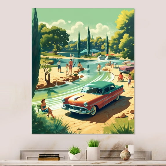 Designart "Beachside Classics 50 s Vintage III" Retro Car Metal Wall Art Prints