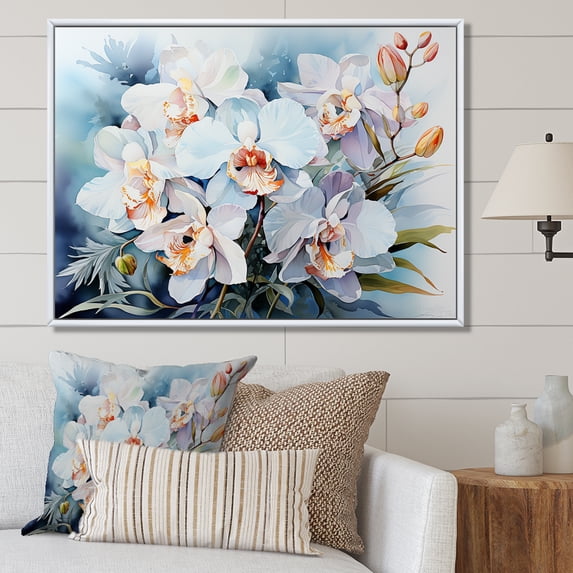 Designart "Beachside Gray Orchids" Orchids Floater Framed Canvas Prints