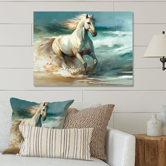 Designart "Beachside Horse II" Animals Metal Wall Decor