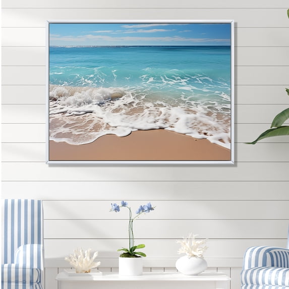Designart "Beachside Silhouettes On Stunning Shore" Coastal Floater Framed Wall Decor