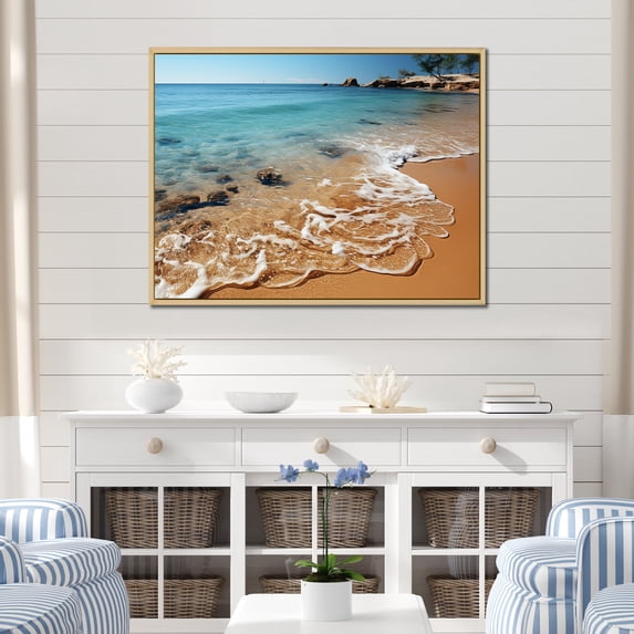 Designart "Beachside Silhouettes On Stunning Shore I" Coastal Floater Framed Canvas Art Print
