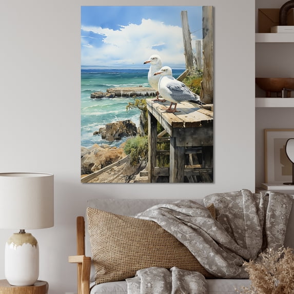 Designart "Beachside Tranquility Seagulls in Repose II" Animals Canvas Print