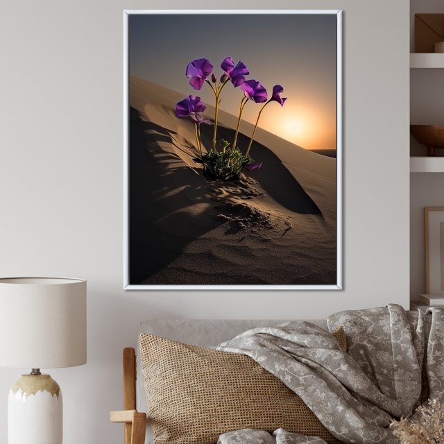 Designart "Beachside Violets" Violets Floater Framed Canvas Art Print