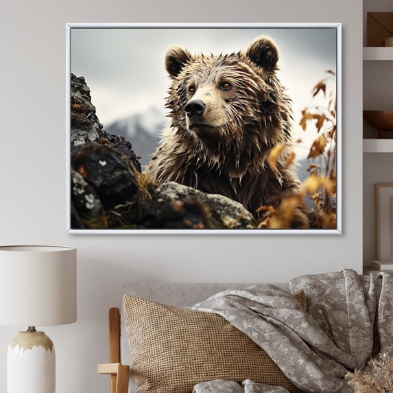 Designart "Bear Monochrome horizon Photography" Animals Floater Framed Canvas Print