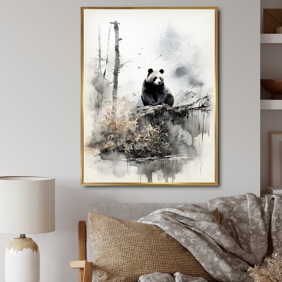 Designart "Bear Sumi Asian beauty II" Asian Floater Framed Canvas Print