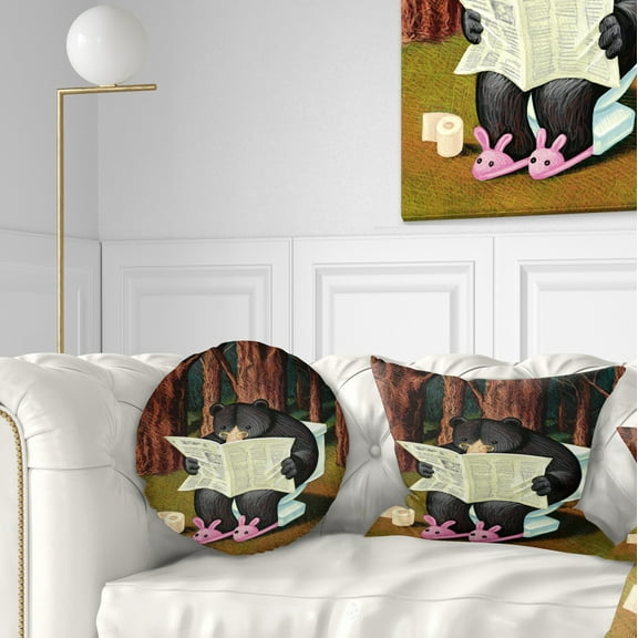 Designart Bear in the Woods - Animal Throw Pillow - 12x20