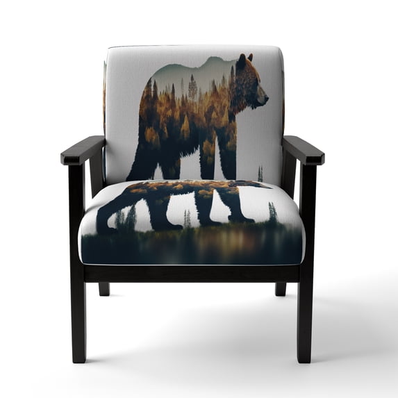 Designart "Bear s Forest Fusion V" Orange Abstract Upholstered Accent Chair - Modern Arm Chair For Living Room