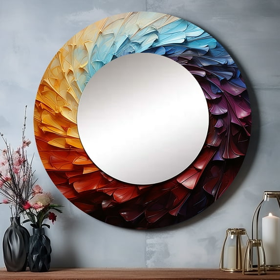 Designart "Beat of Rhythm I" Abstract Multi-Color Large Round Mirror - Round Bedroom Mirror Wall Decor - Modern Round Printed Mirror - 29" x 29"