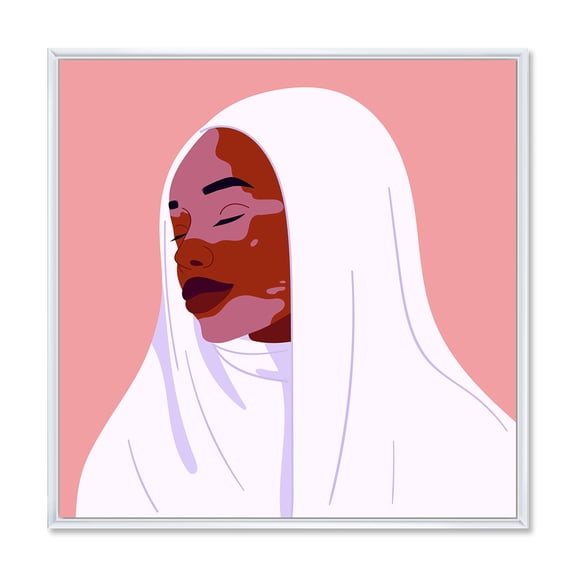 Designart 'Beautiful Abstract Smiling Afro African Woman With VItiligo' Moroccan Framed Canvas Wall Art Print