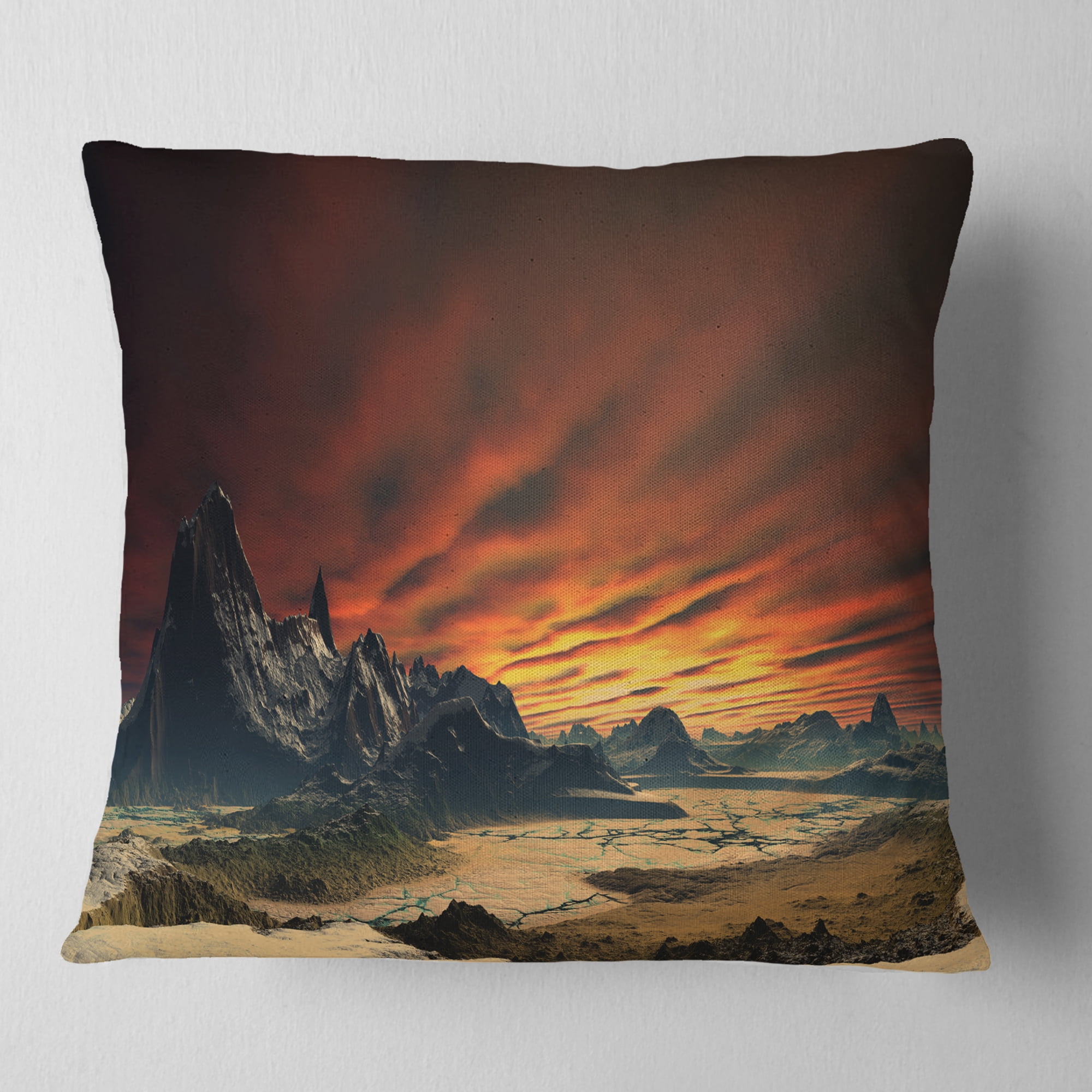 Designart Beautiful Alien Planet Traos - Landscape Printed Throw Pillow - 16x16