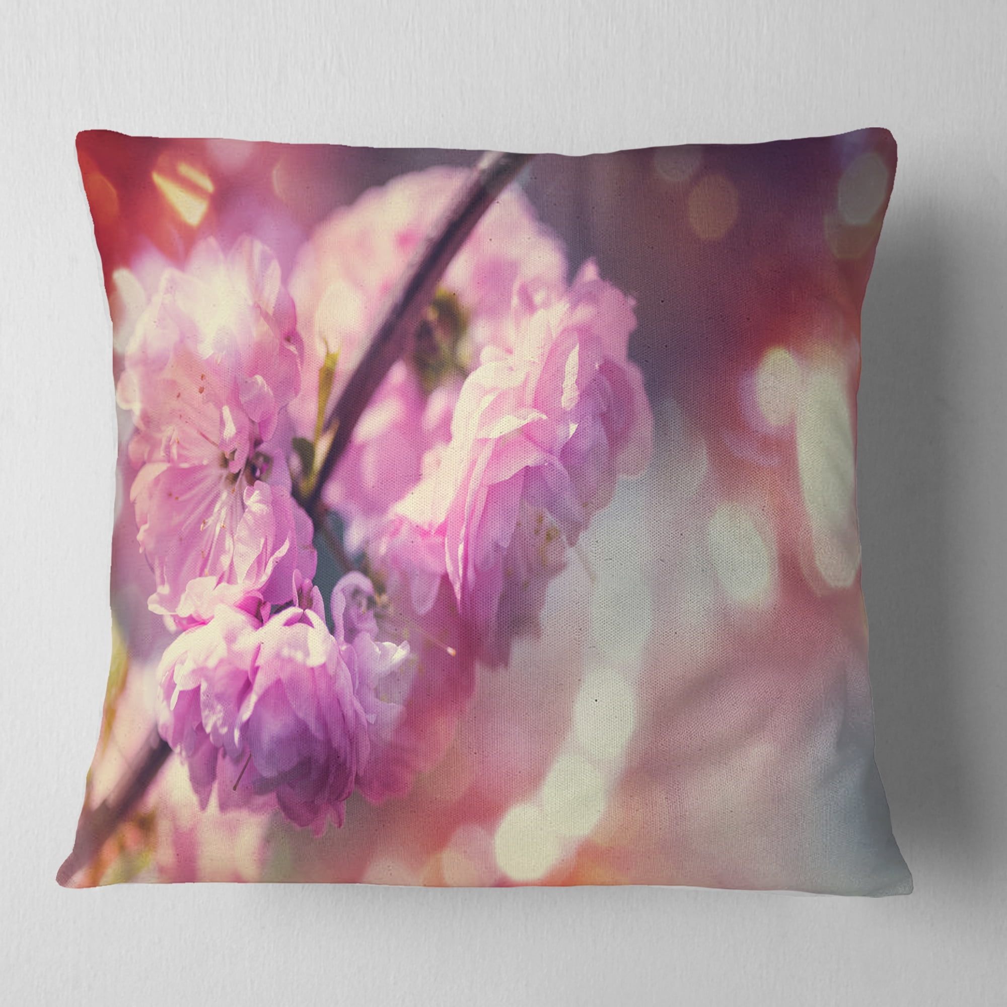 Designart Beautiful Almond Tree Flowers - Floral Throw Pillow - 18x18
