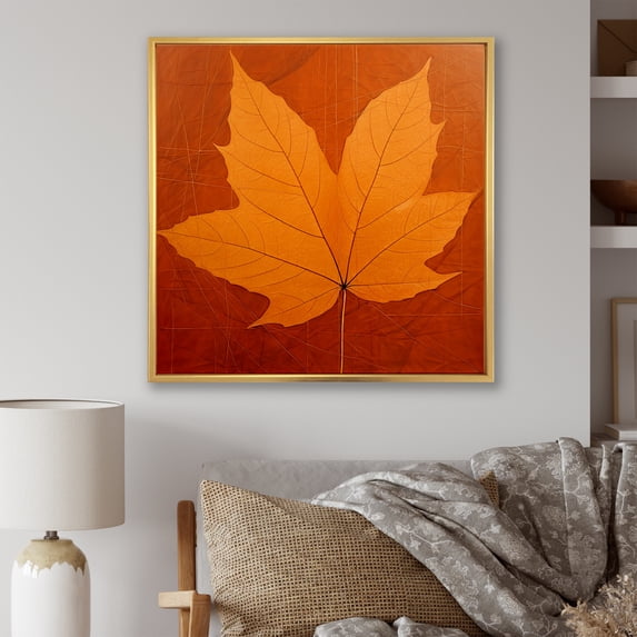 Designart "Beautiful Amber-Toned Autumn Maple Leaves" Leaves Floater Framed Wall Decor