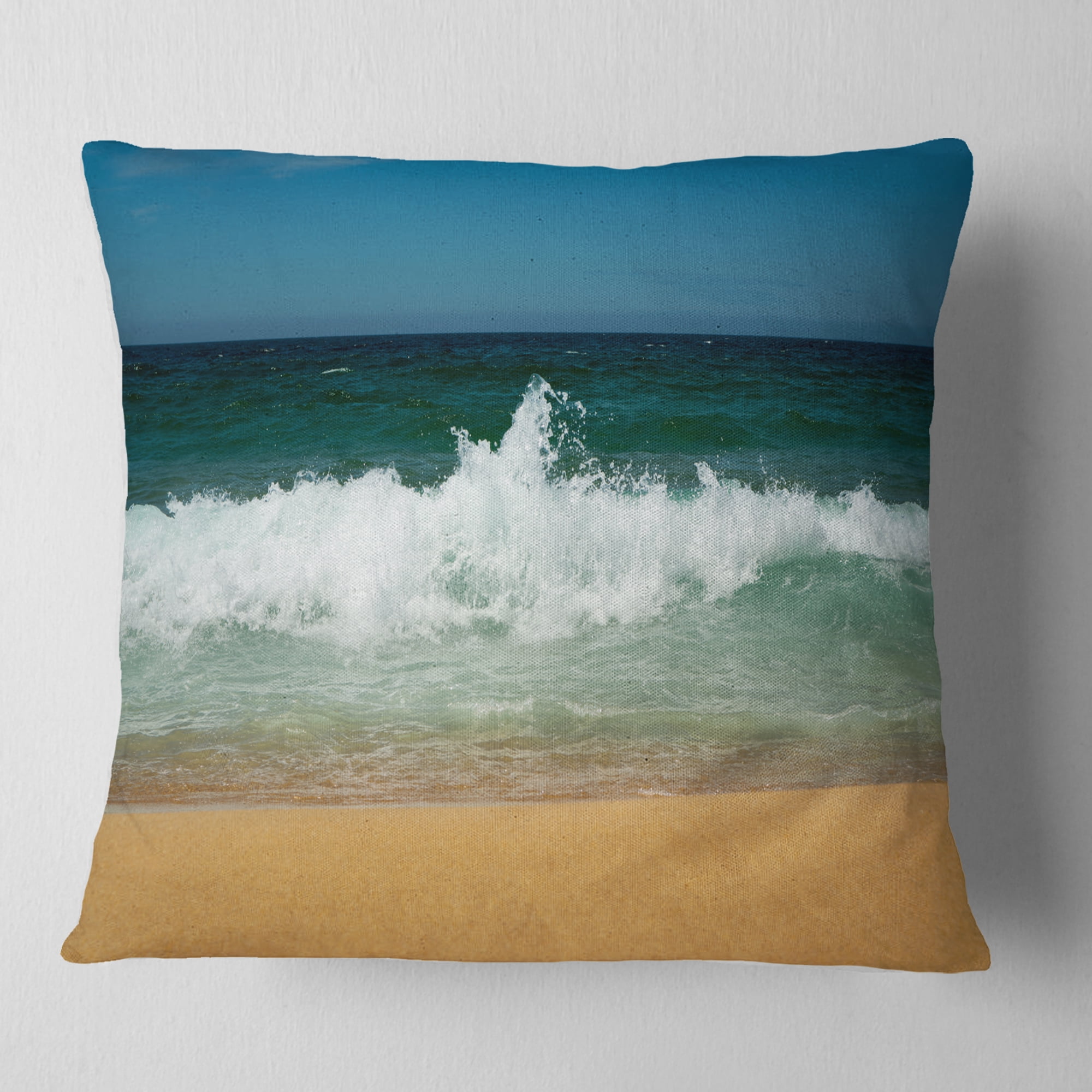 Designart Beautiful Atlantic Beach Portugal - Seashore Throw Pillow - 16x16