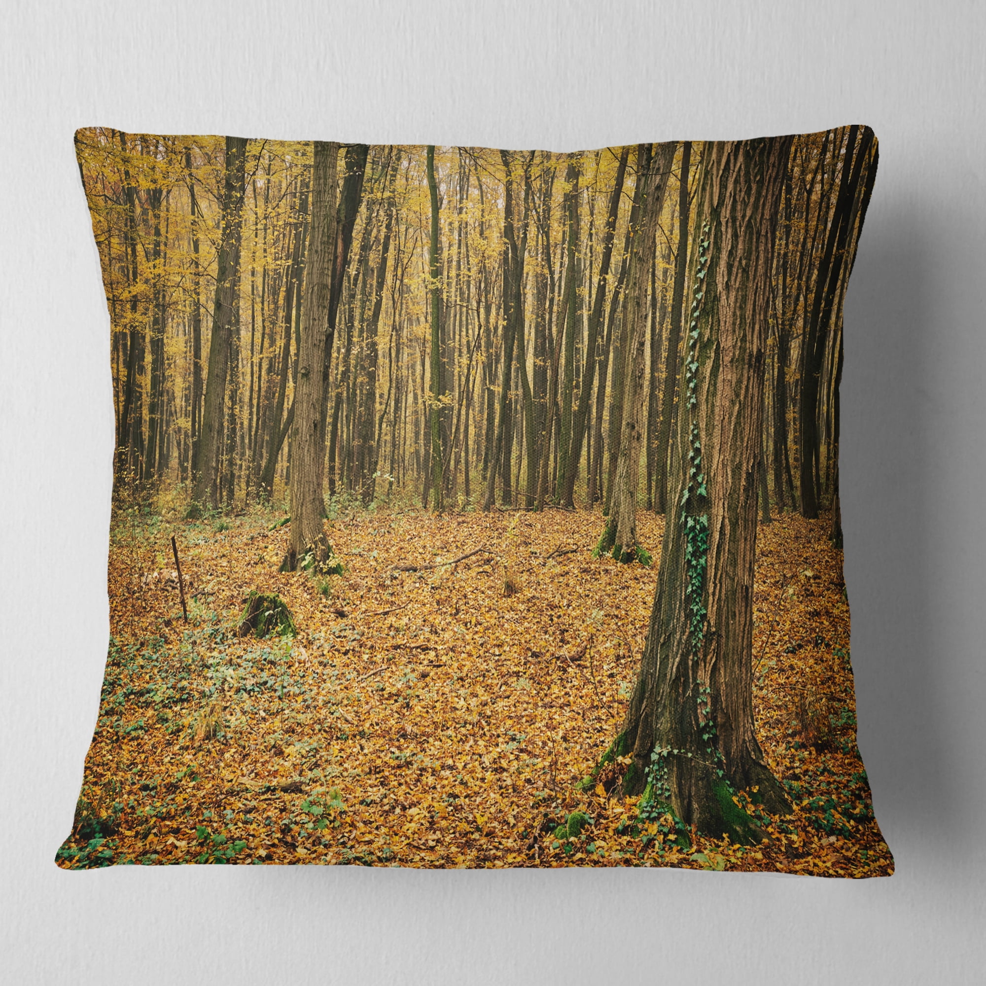 Designart Beautiful Autumn Forest in Mountains - Modern Forest Throw Pillow - 18x18