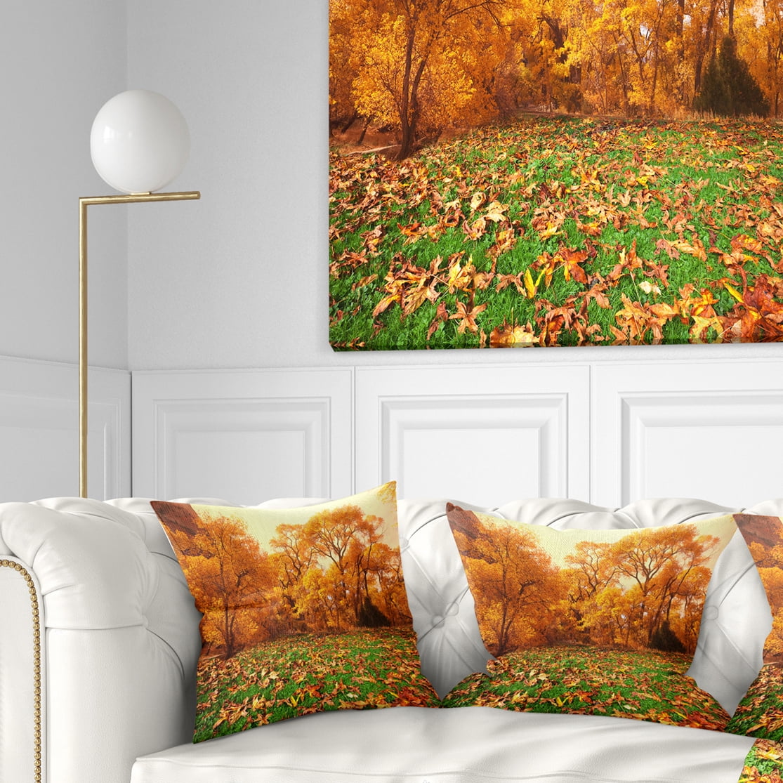 Designart Beautiful Autumn with Green Grass - Landscape Printed Throw Pillow - 18x18