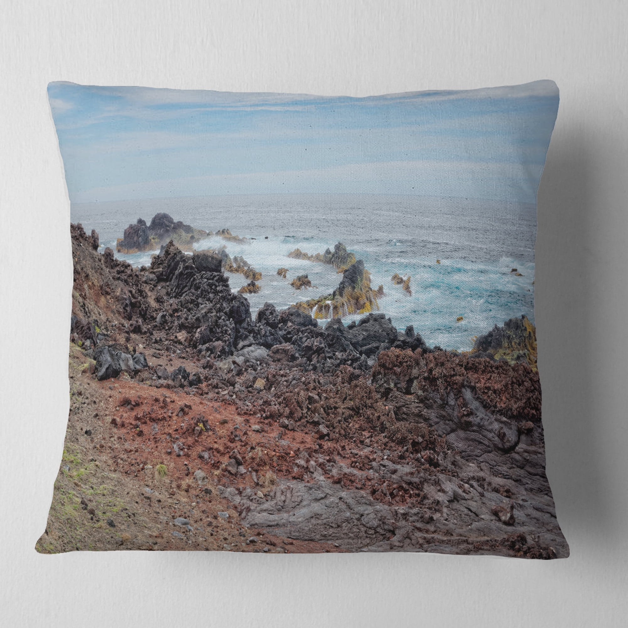 Designart Beautiful Azores Rocky Coast - Seashore Throw Pillow - 16x16