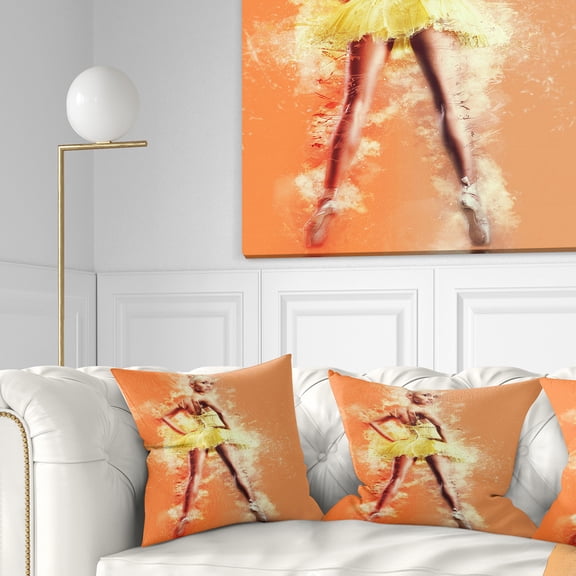 Designart Beautiful Ballerina in Yellow Tutu - Portrait Throw Pillow - 16x16