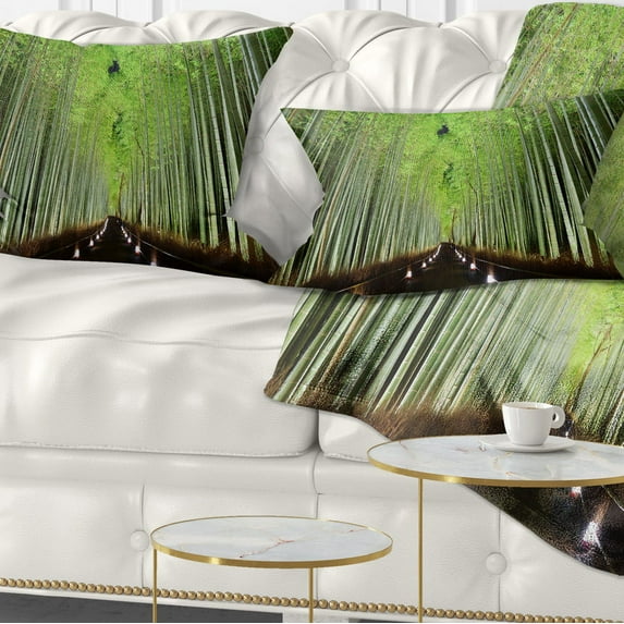 Designart Beautiful Bamboo Forest Panorama - Landscape Printed Throw Pillow - 12x20