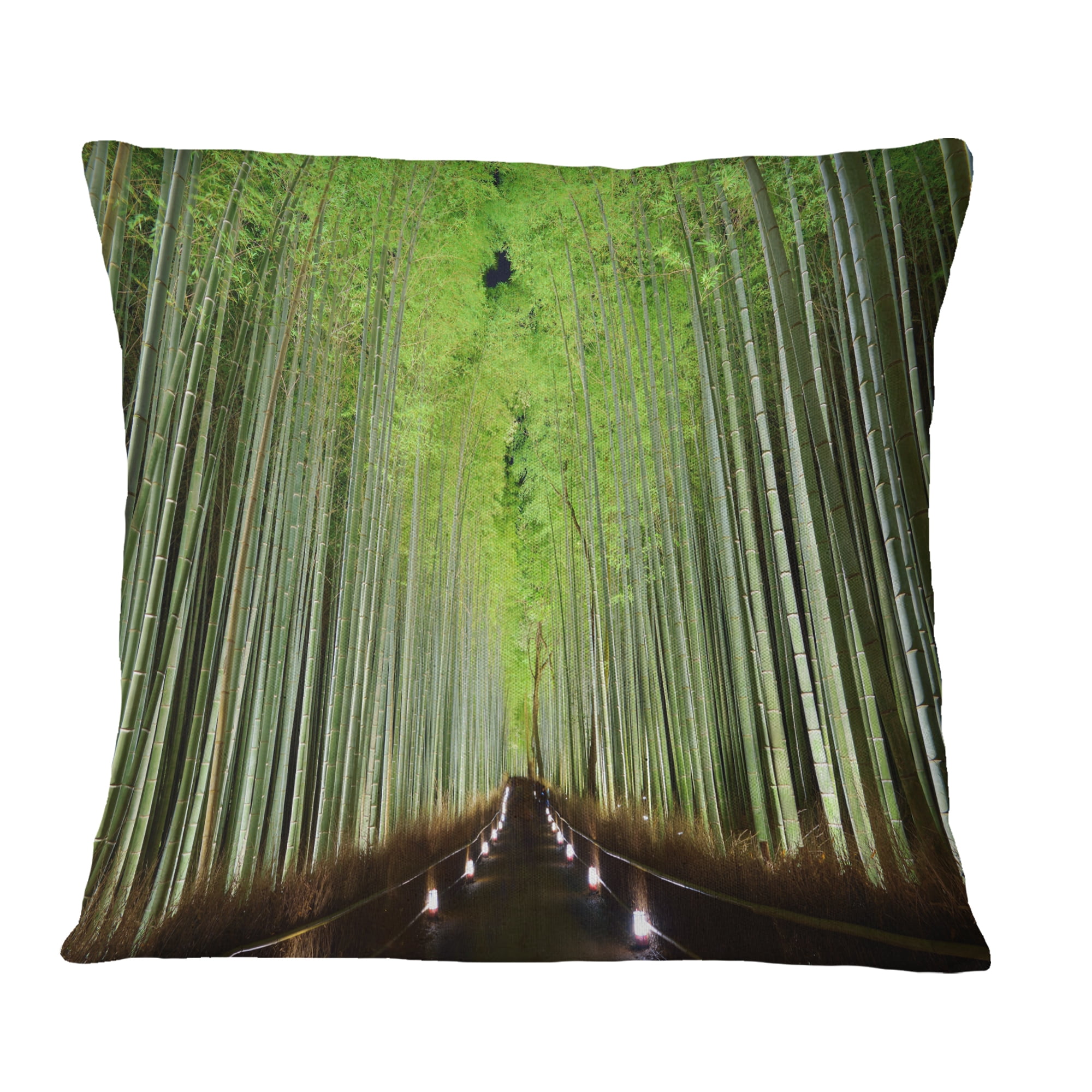 Designart Beautiful Bamboo Forest Panorama - Landscape Printed Throw Pillow - 18x18