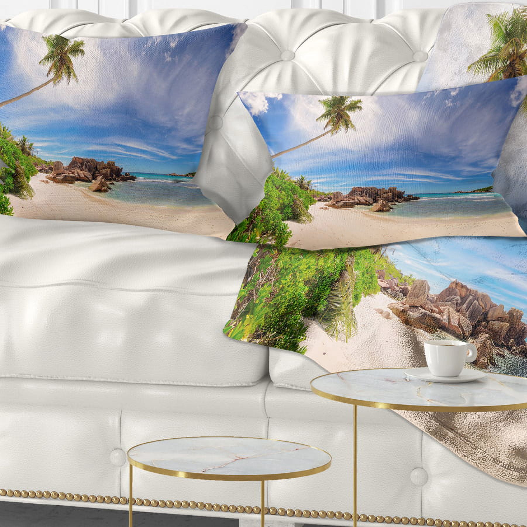 Designart Beautiful Beach at La Digue Seychelles - Seashore Throw Pillow - 12x20