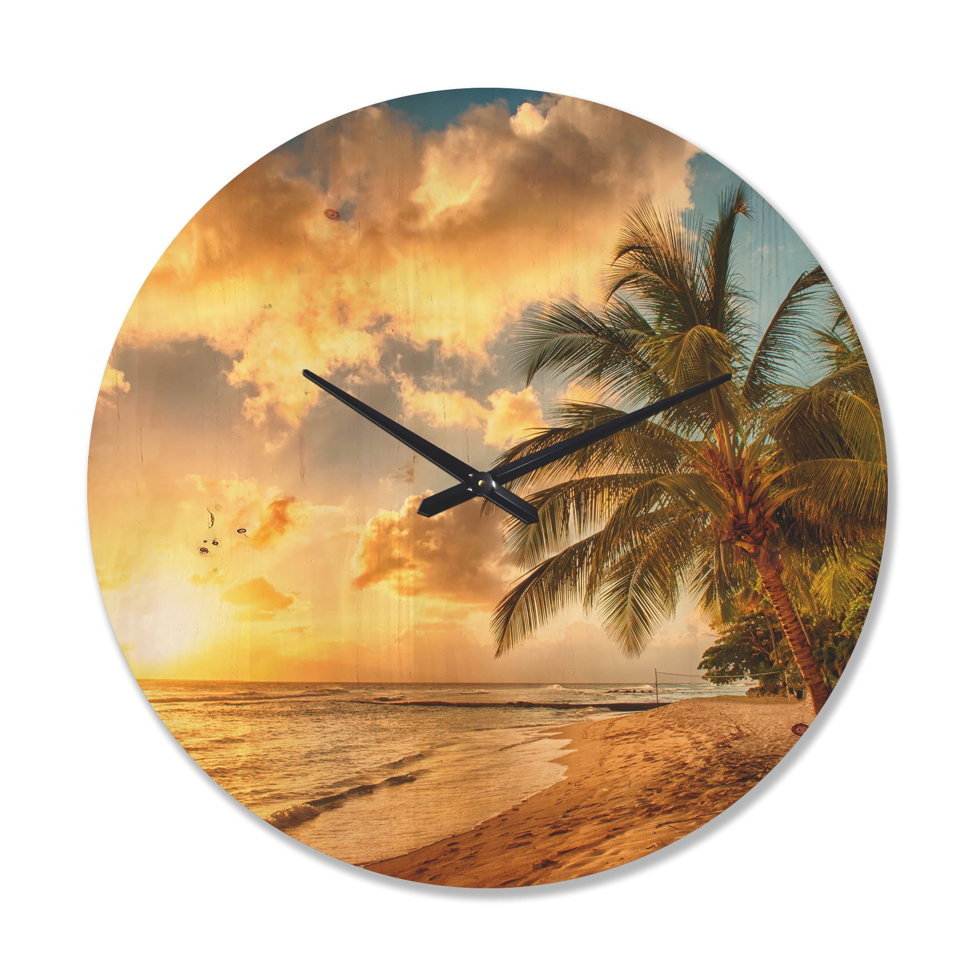 Designart 'Beautiful Beach of Island Barbados ' Modern Wood Wall Clock