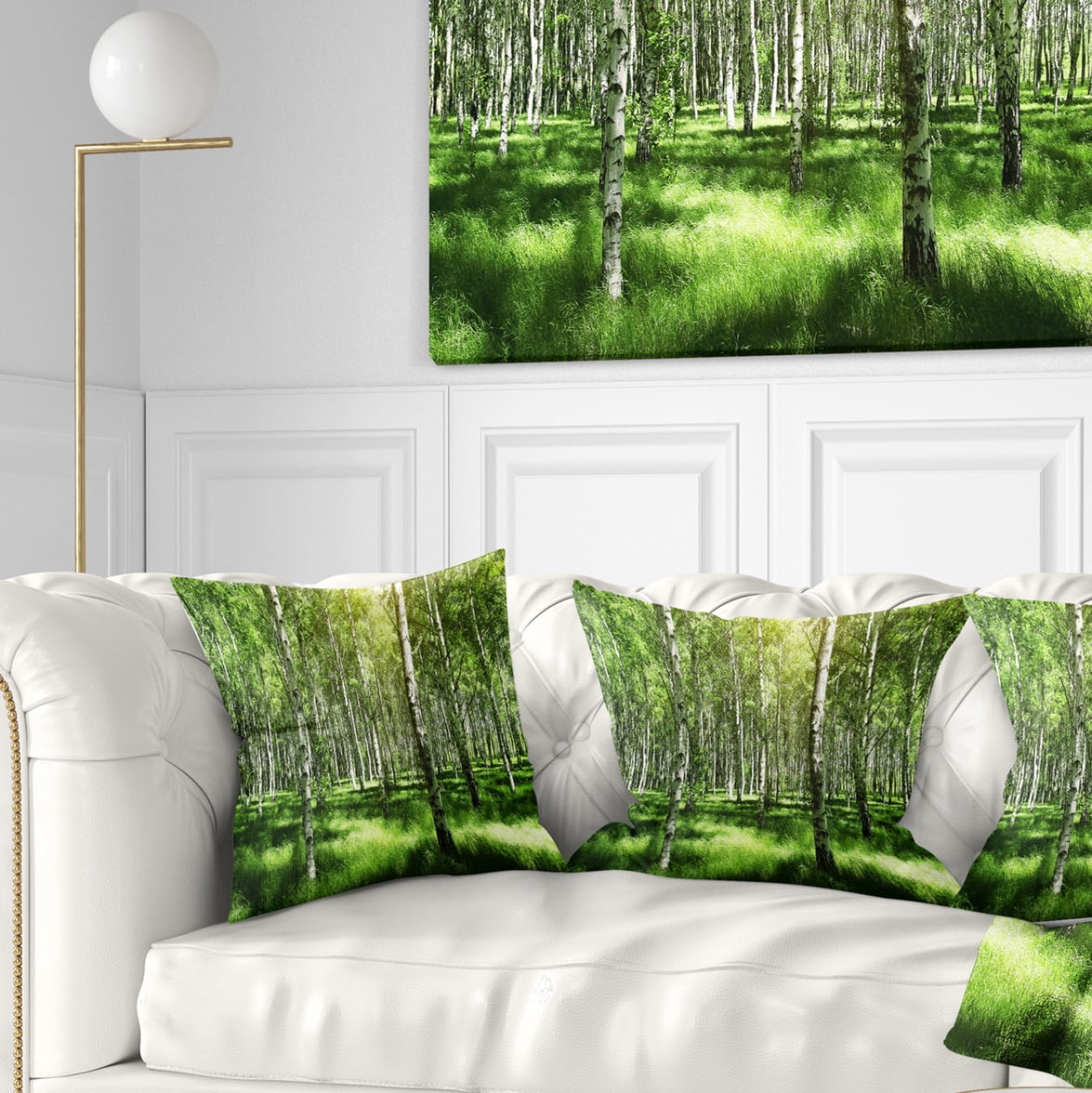 Designart Beautiful Birch Grove - Landscape Printed Throw Pillow - 18x18