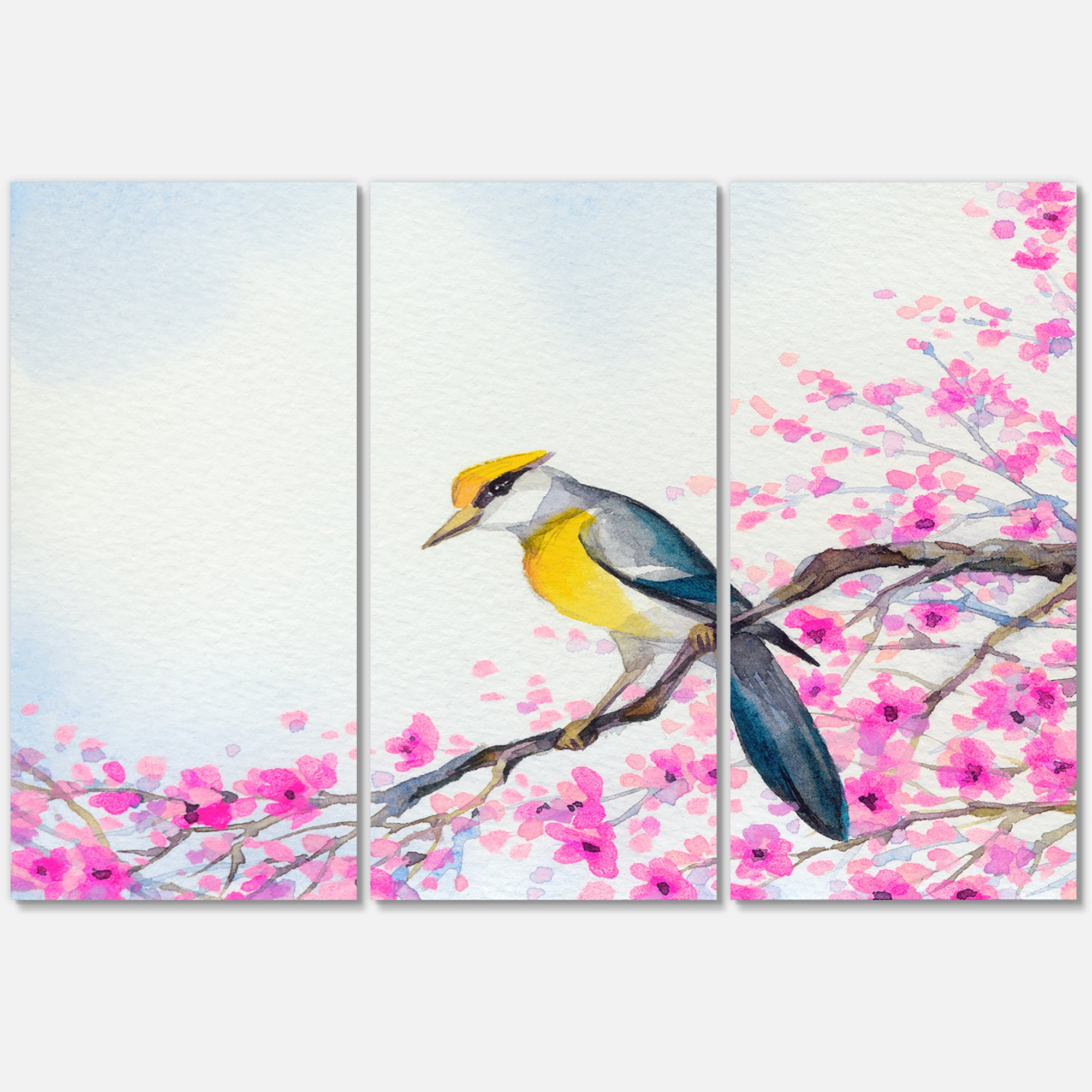 Designart ' Beautiful Bird Sitting On Flowering Branch ' Traditional Canvas Wall Art Print