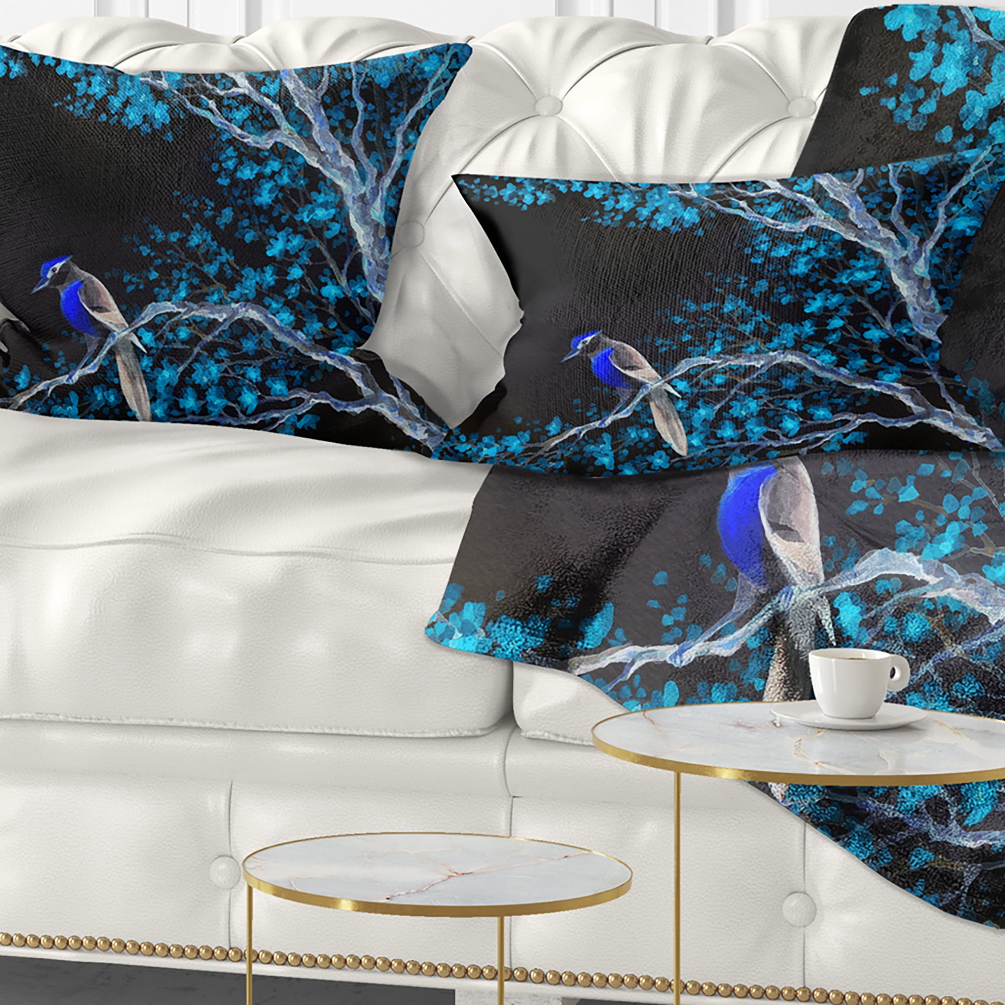 Designart Beautiful Bird on Flowering Branch - Floral Throw Pillow - 12x20