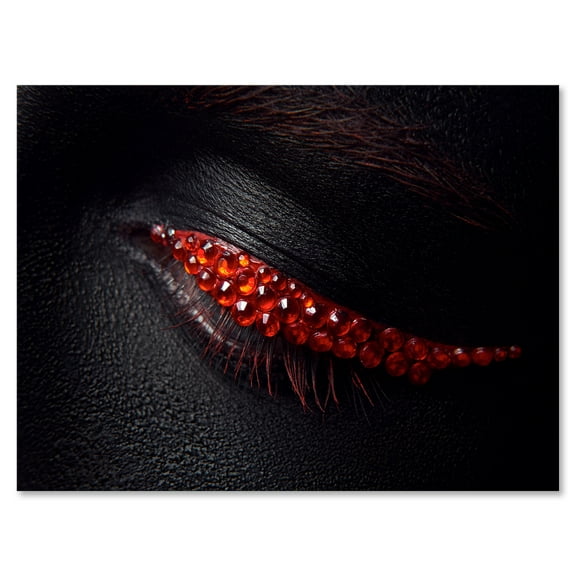 Designart ' Beautiful Black Skin Female Eye With Red Diamonds ' Modern Canvas Wall Art Print